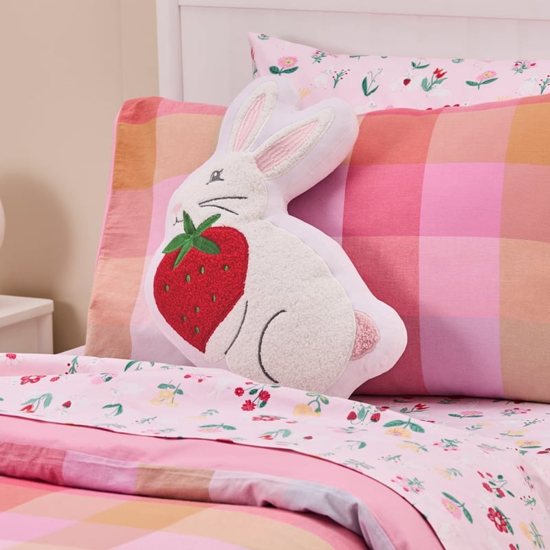 Strawberry Bunny White Cushion