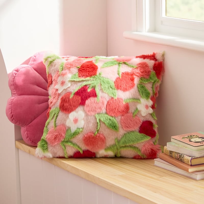 Cherry Garden Pink Jacquard Faux Fur Cushion