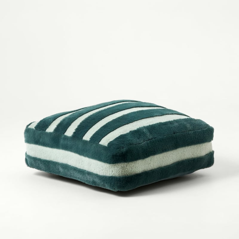 Recycled Faux Fur Green Stripe Floor Cushion