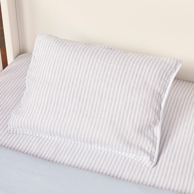 Vintage Washed Linen Dusty Blue & White Cot Quilt Cover Set