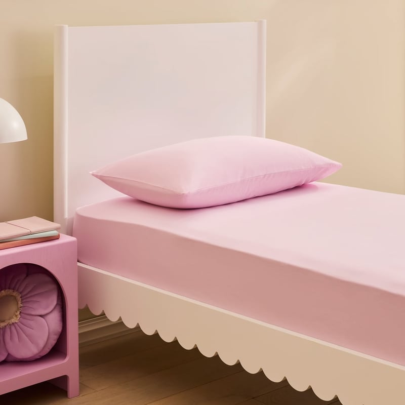 Stonewashed Cotton Pink Fitted Sheet Set 