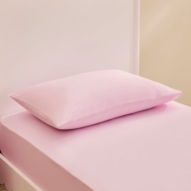 Stonewashed Cotton Pink Fitted Sheet Set 