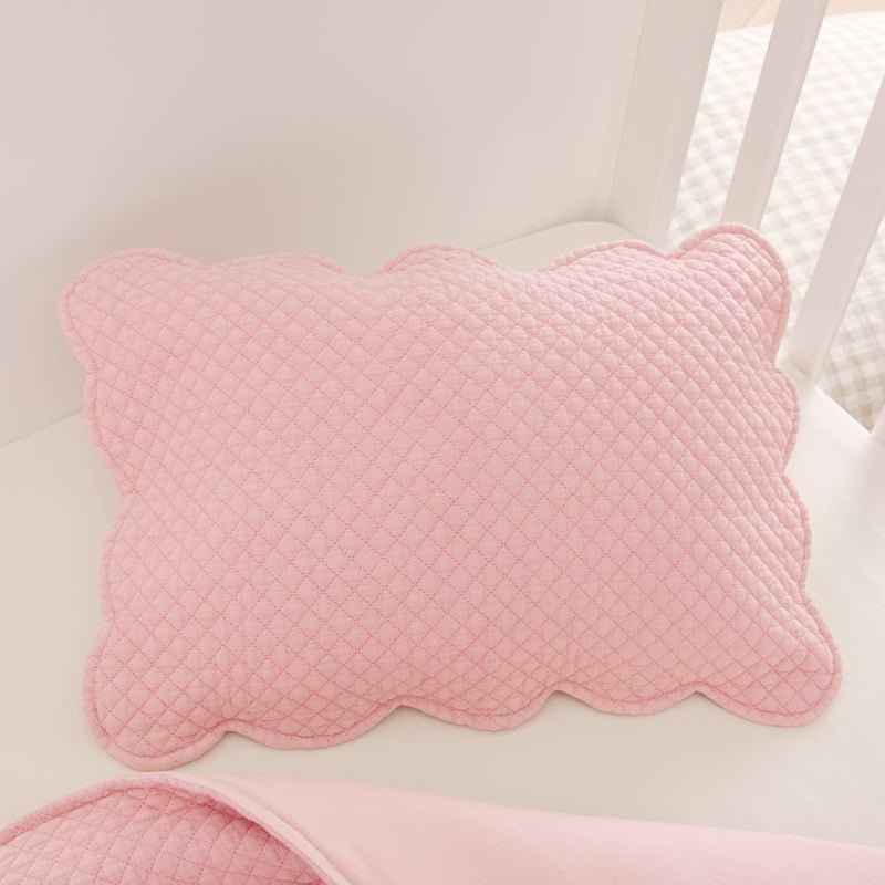 Diamond Scallop Dusty Pink Quilted Cot Quilt Cover Set