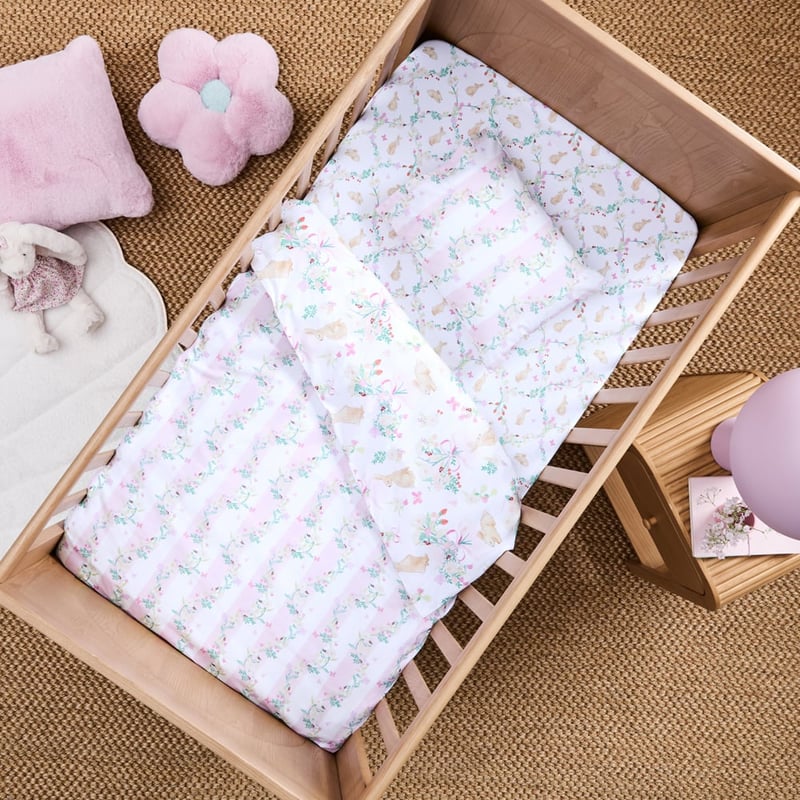 Floral Bunny Pink Cot Quilt Cover Set