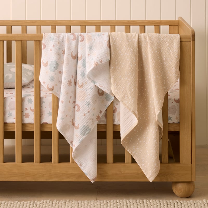 Cloud, Stars, Moon Multi Cotton Muslin Baby Swaddles 2pk