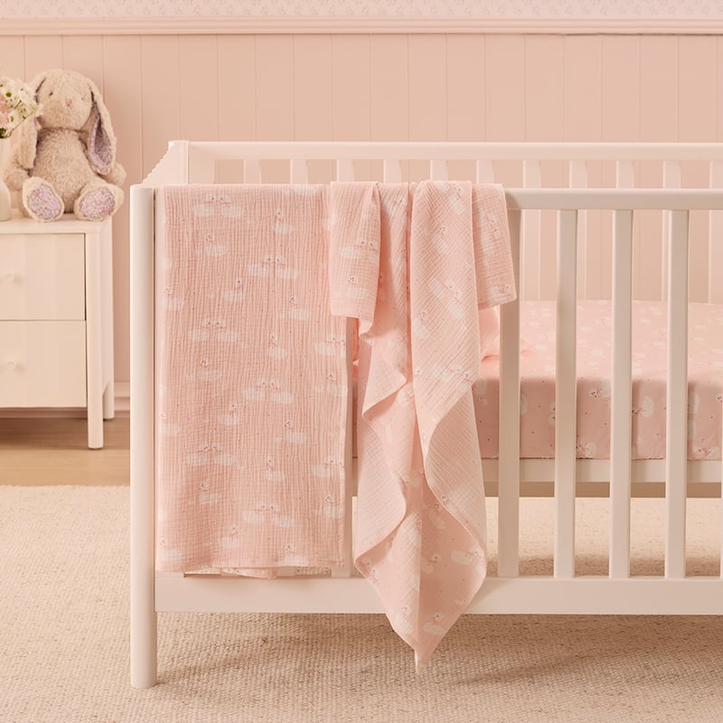 Swan Love Apricot Cotton Muslin Baby Swaddles 2pk