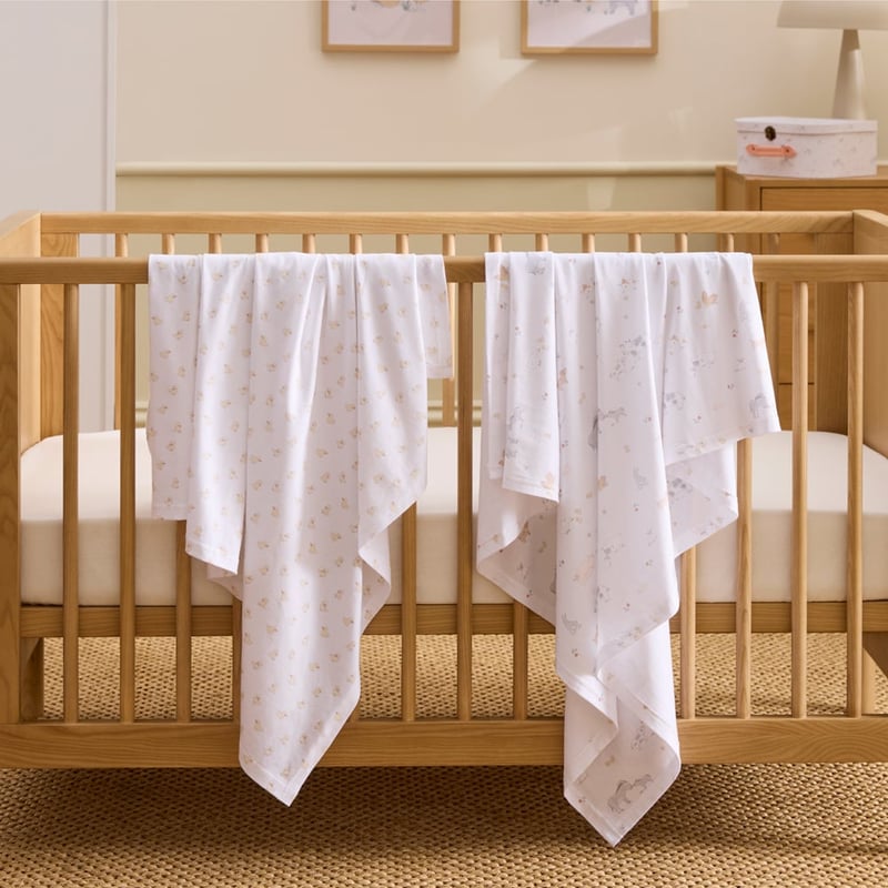 Farm Family Off White Cotton Jersey Baby Swaddles Pack of 2