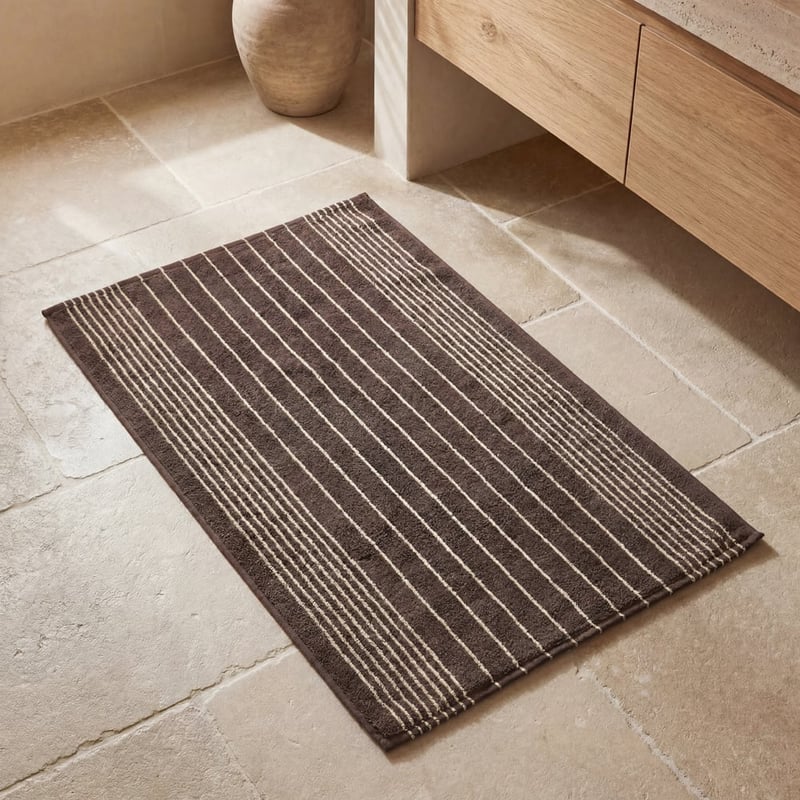 European Gabriella Chocolate & Natural Turkish Cotton Bath Mat