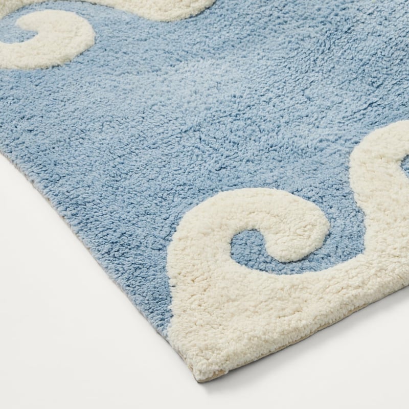 Wave Chambray Blue & Natural Bath Mat
