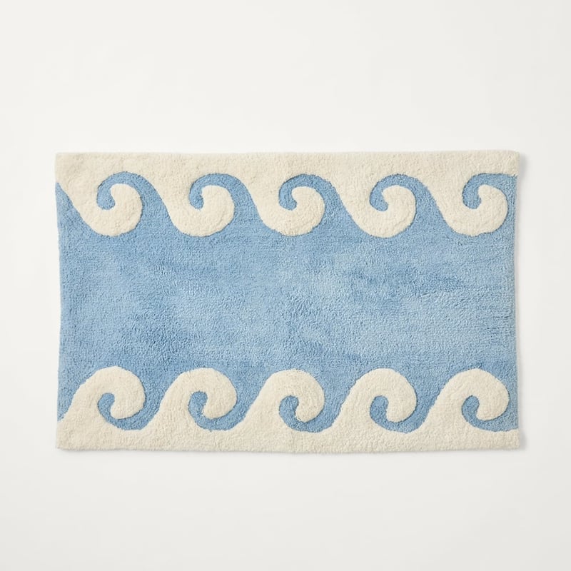 Wave Chambray Blue & Natural Bath Mat