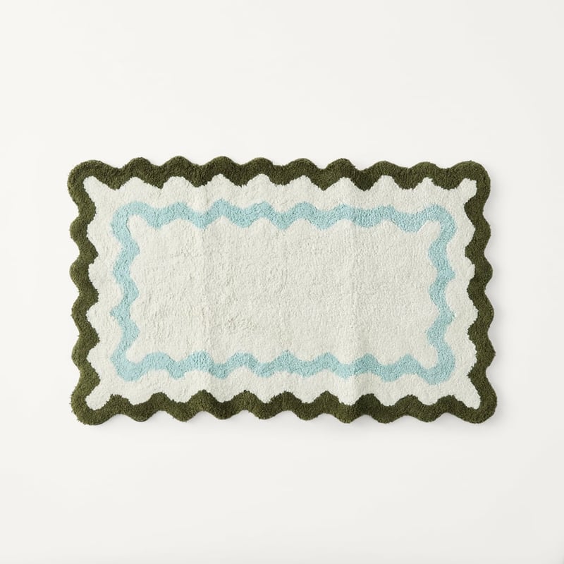 Summer Sky & Dark Olive Scallop Bath Mat 