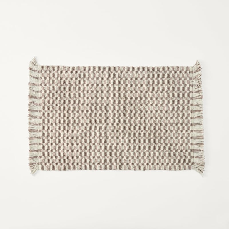 Woven Natural & Mushroom Check Bath Mat