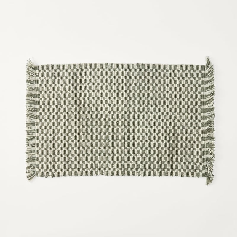 Woven Moss & Natural Check Bath Mat