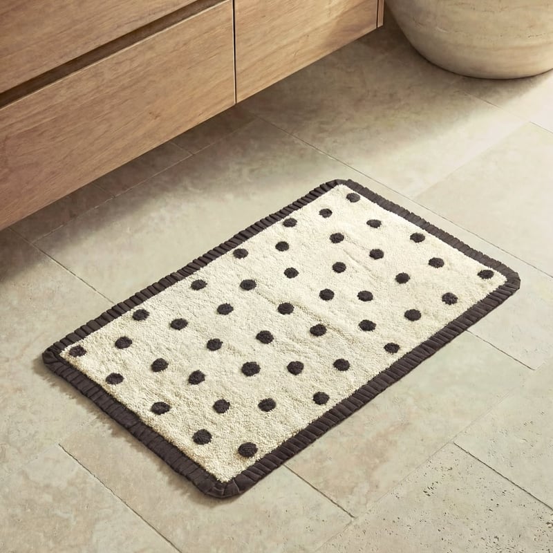 Frill Natural & Chocolate Polkadot Bath Mat