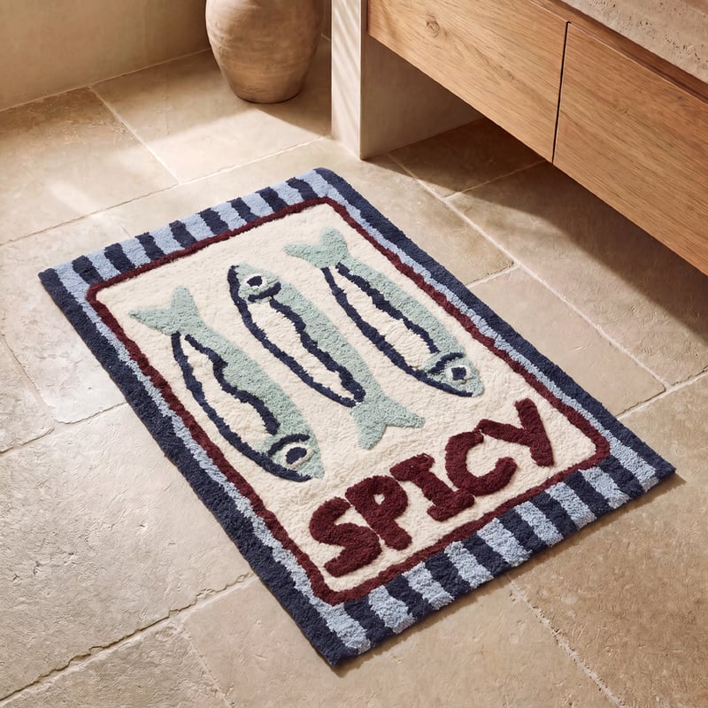 Spicy Sardines Indigo & Chambray Blue Bath Mat