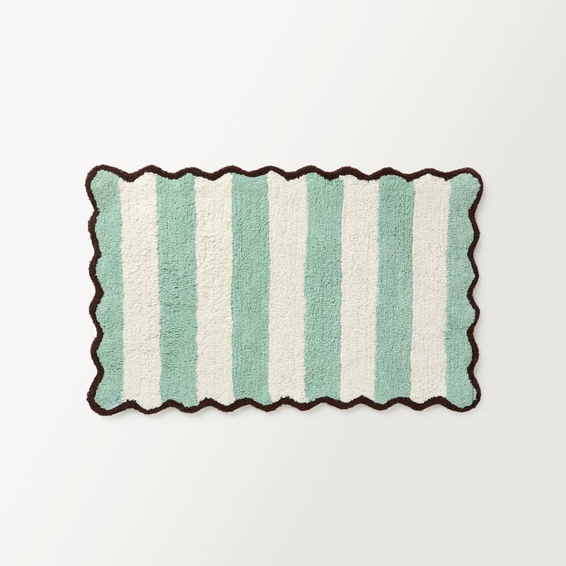 Scallop Stripe Mineral Green & Natural Bath Mat