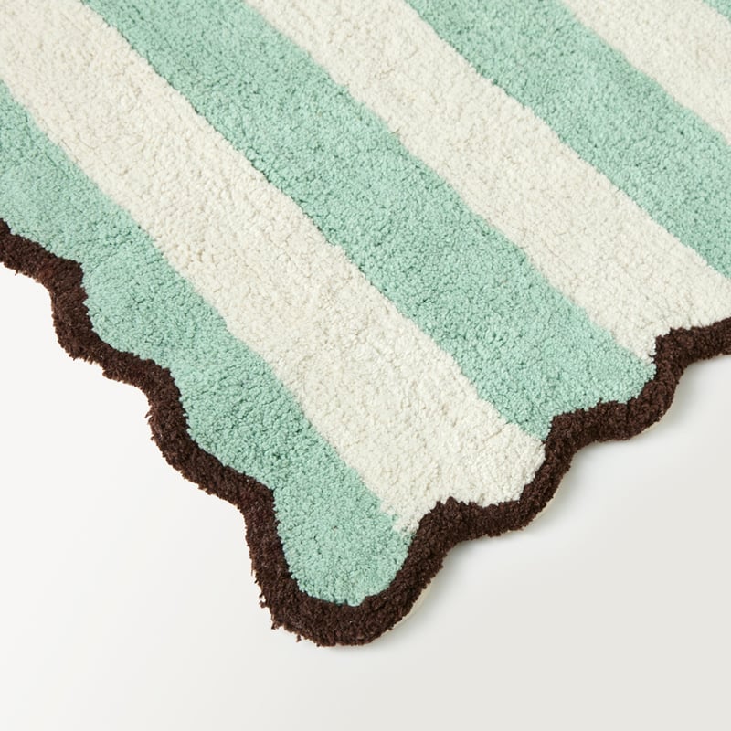 Scallop Stripe Mineral Green & Natural Bath Mat