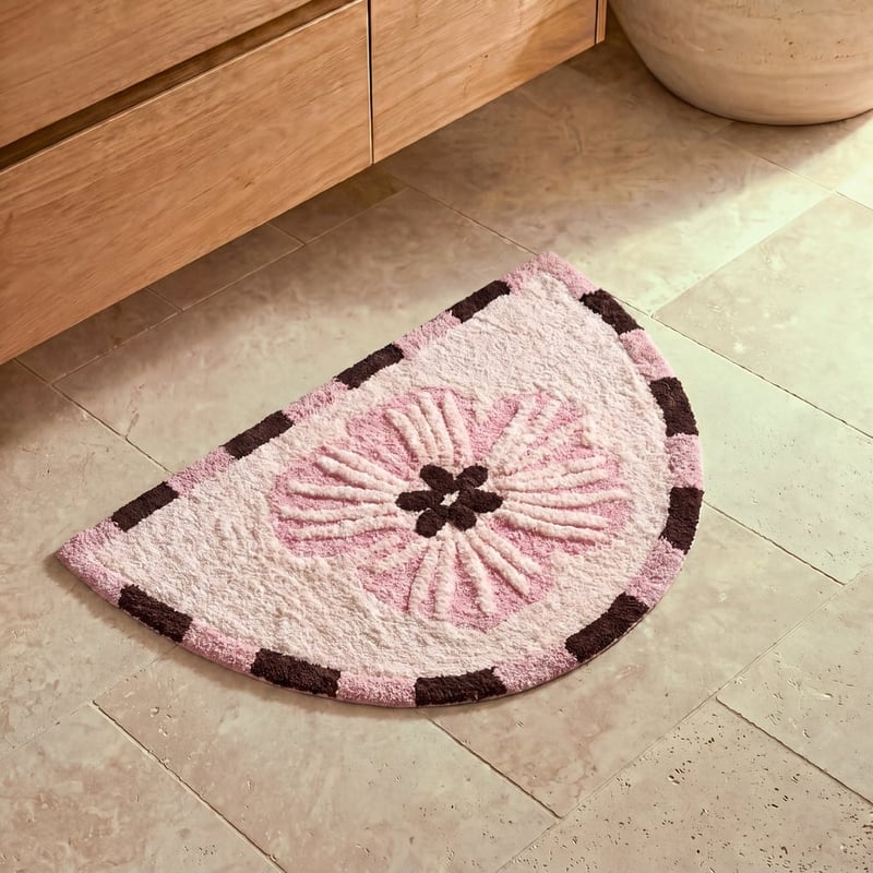 Corinne Floral Pink Blossom & Natural Bath Mat