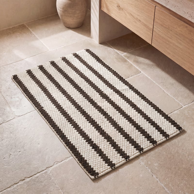 European Kadikoy Stripe Chocolate & Oat Turkish Cotton Bath Mat