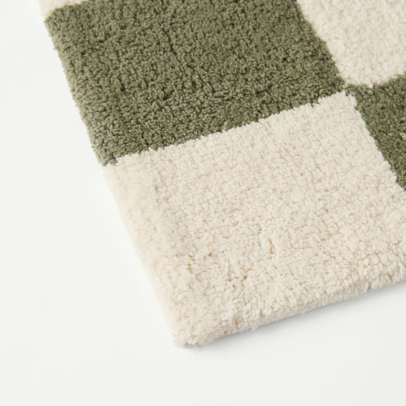 Natural & Moss Check Bath Mat