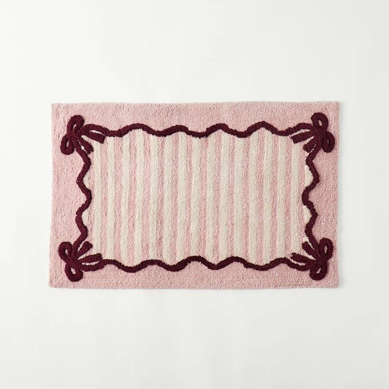 Natural & Pearl Pink Bow Stripe Bath Mat