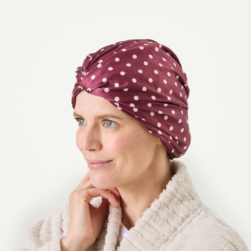 Burgundy Polka Dot Printed Shower Cap