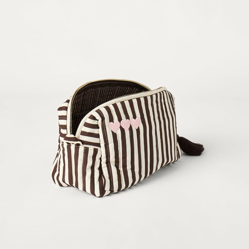 Natural & Chocolate Stripe Cosmetic Bag