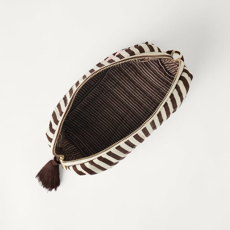 Natural & Chocolate Stripe Cosmetic Bag