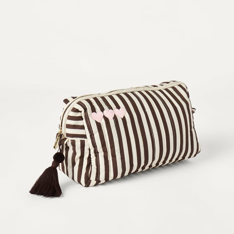 Natural & Chocolate Stripe Cosmetic Bag