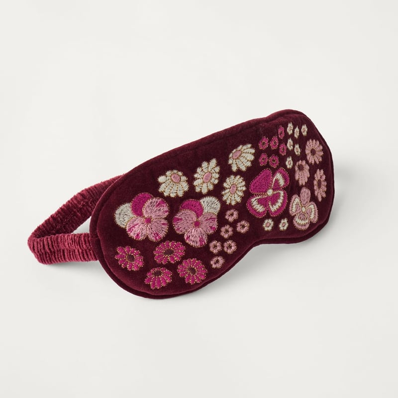 Embroidered Velvet Burgundy Floral Eye Mask