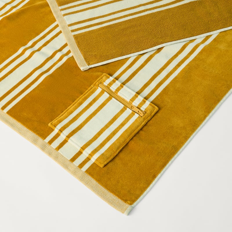 Luxe Spice Jervis Stripe Velour Pocket Beach Towel
