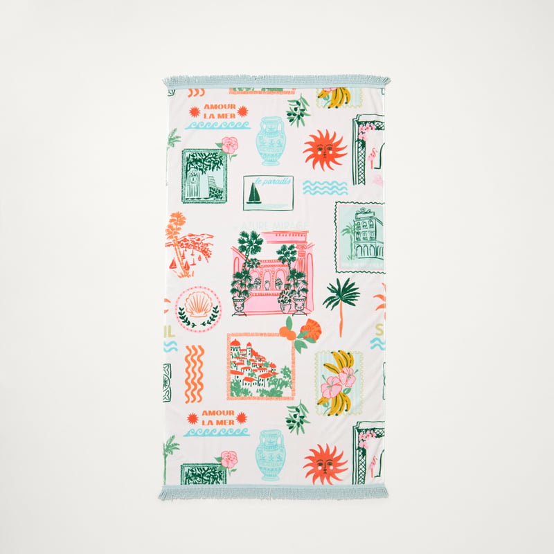 Hotel Mirage Aqua & Pink Luxe Velour Beach Towel