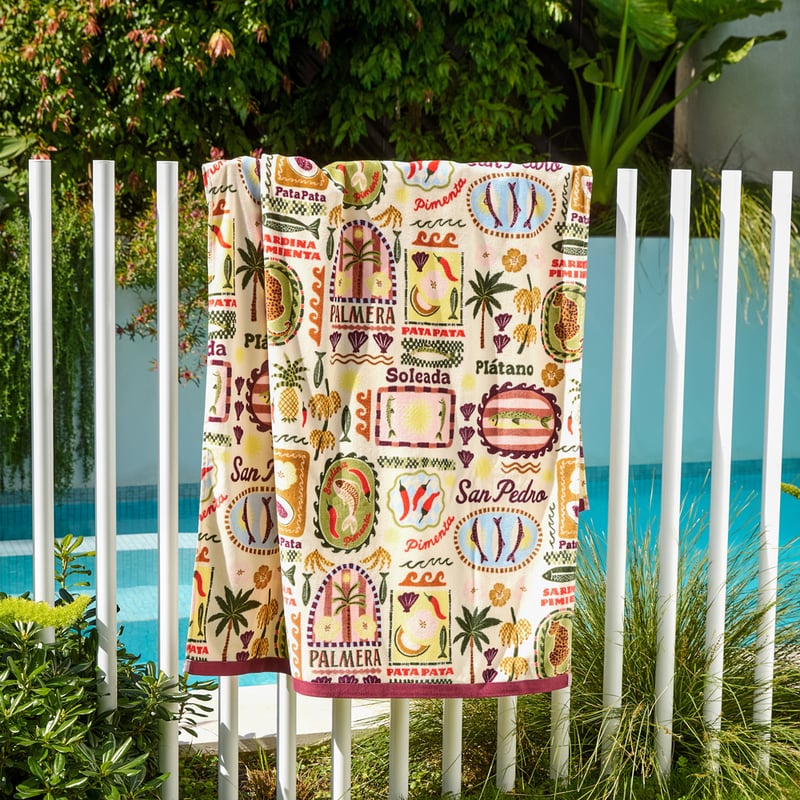 Sardinia Green & Burgundy Luxe Velour Beach Towel