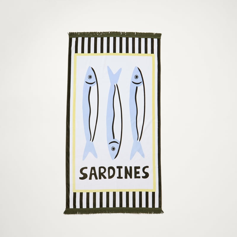 Sardines Green & Blue Luxe Velour Beach Towel
