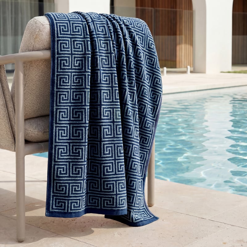 Trinity Navy Terry Textured Beach Towel