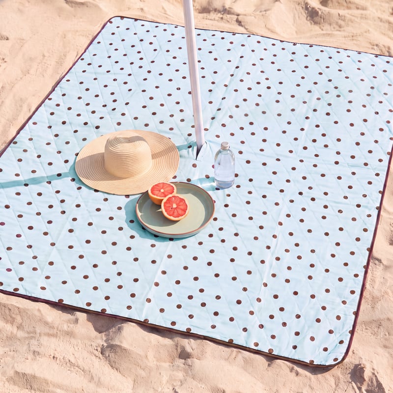 Cabana Umbrella Blue & Chocolate Polkadot Picnic Rug