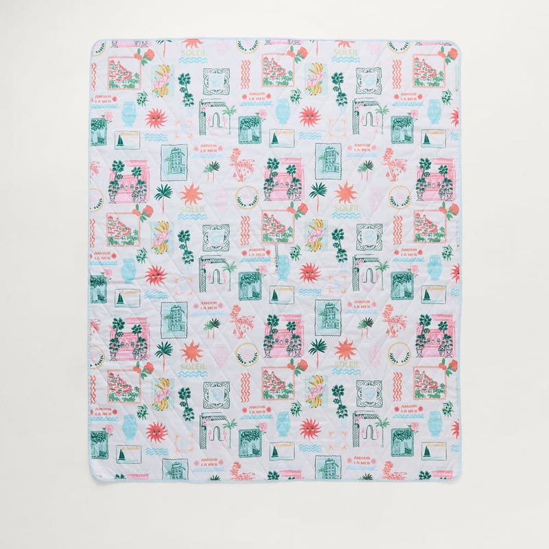 Hotel Mirage Aqua & Pink Cabana & Umbrella Picnic Rug