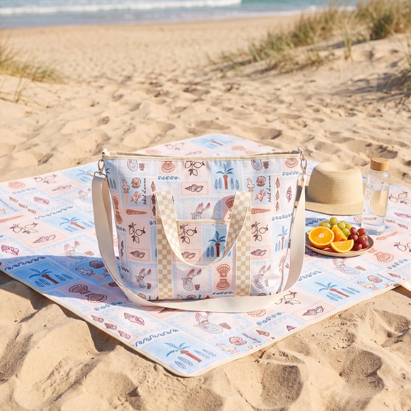 Nerida Blue & Pink Large Beach Cooler Bag