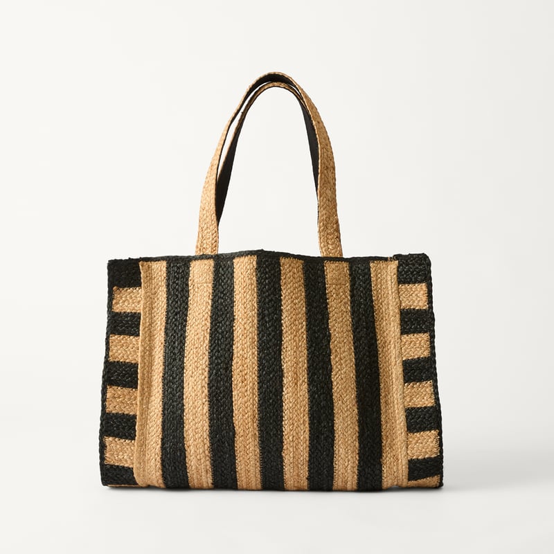 Jute Natural & Black Striped Beach Bag