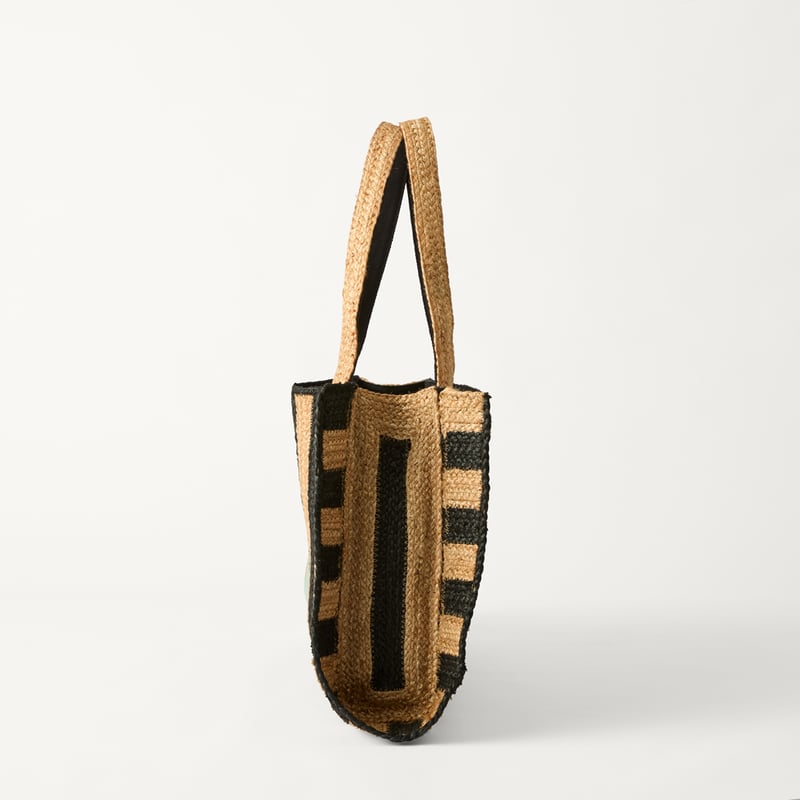 Jute Natural & Black Striped Beach Bag