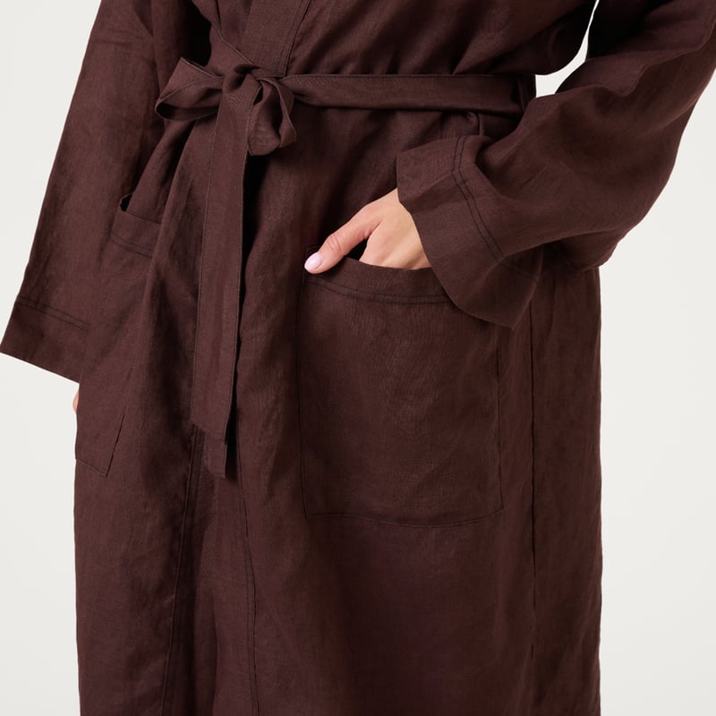 Vintage Washed Linen Chocolate Robe