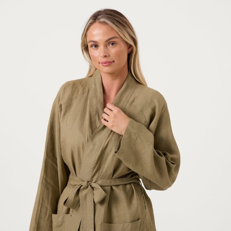 Vintage Washed Linen Olive Robe