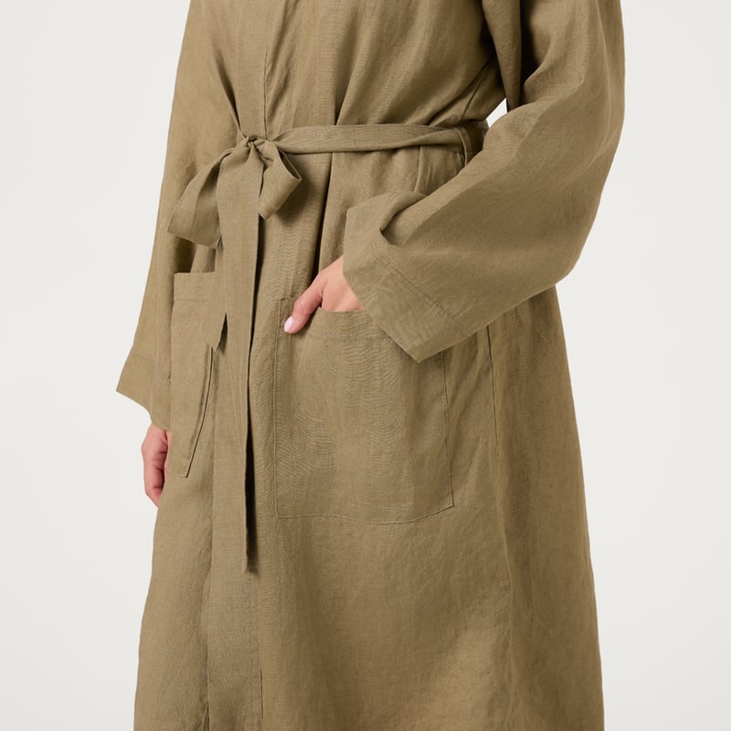 Vintage Washed Linen Olive Robe