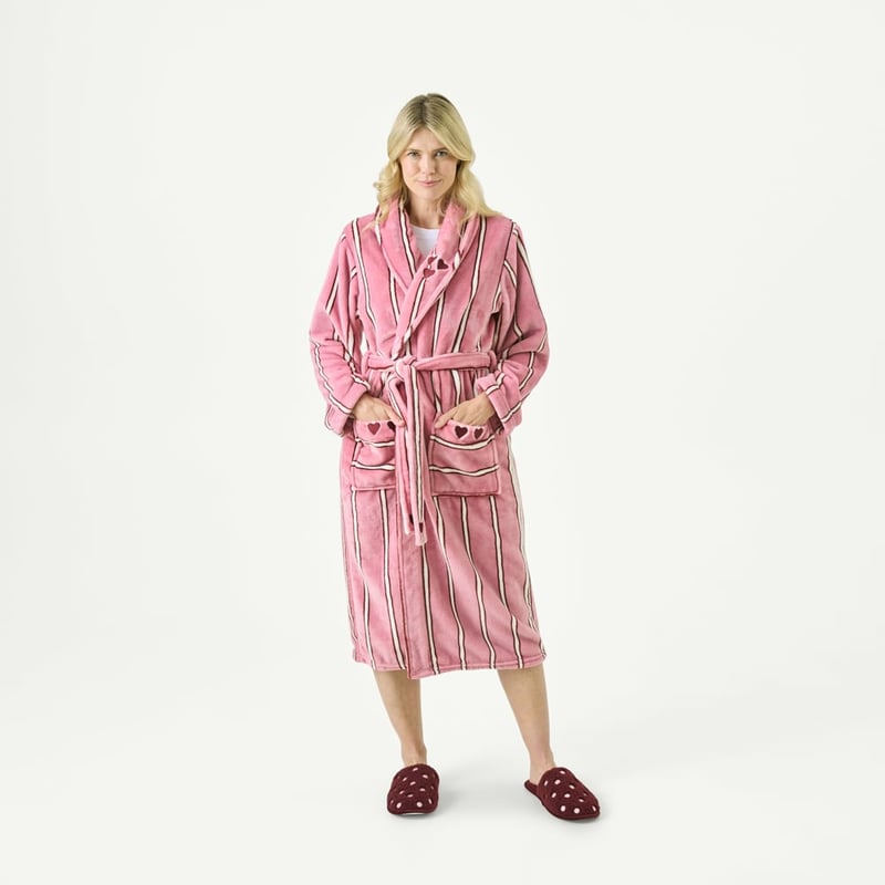 Stripe Heart Pink Multi Printed Ultra Soft Robe
