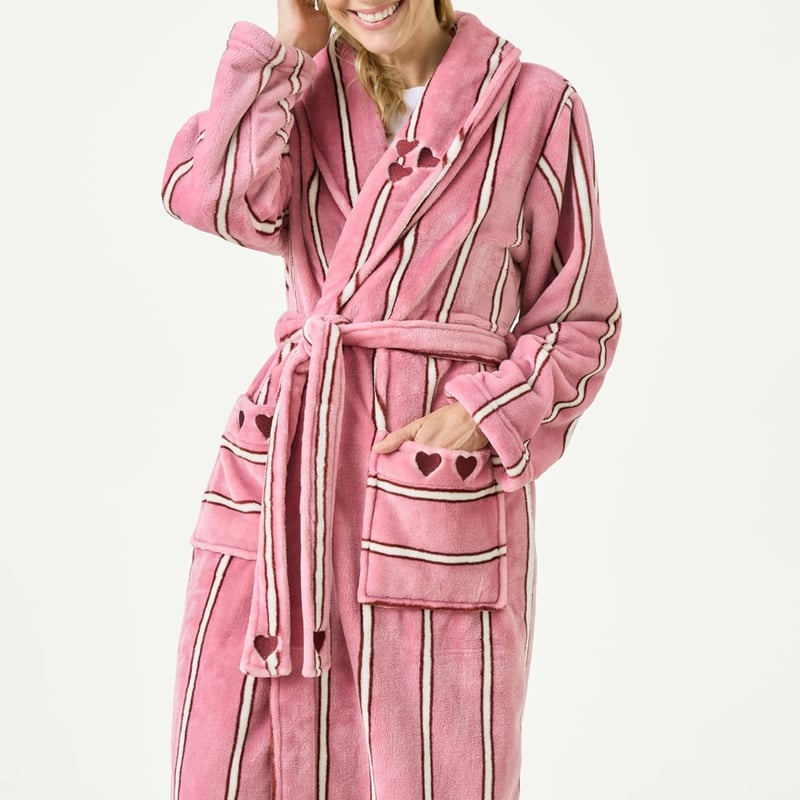 Stripe Heart Pink Multi Printed Ultra Soft Robe