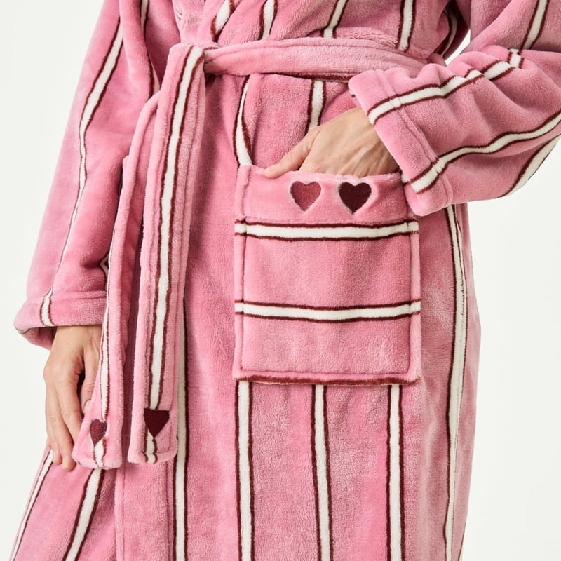 Stripe Heart Pink Multi Printed Ultra Soft Robe