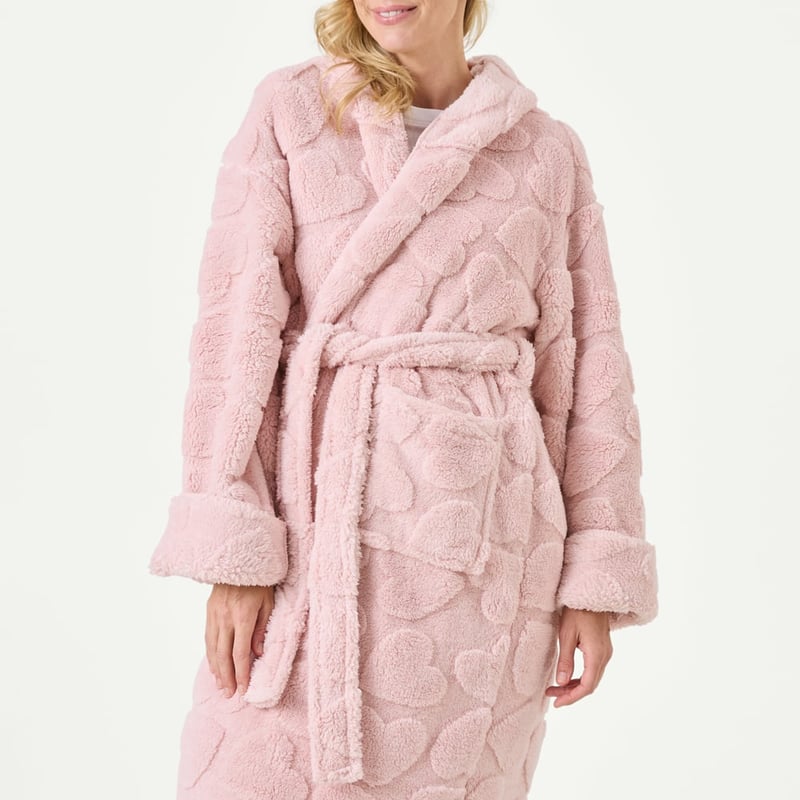Sherpa Potpourri Pink Heart Textured Hooded Robe