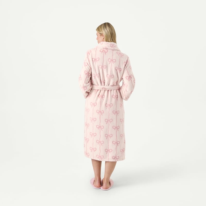 Bow Stripe Natural & Pink Blossom Printed Ultra Soft Robe