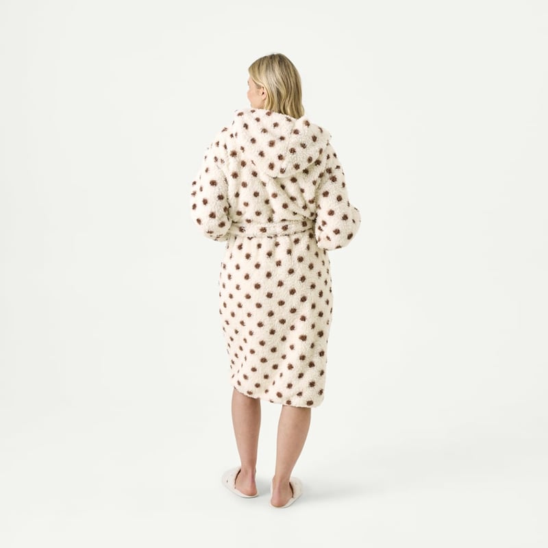 Sherpa Natural Polka Dot Printed Hooded Robe