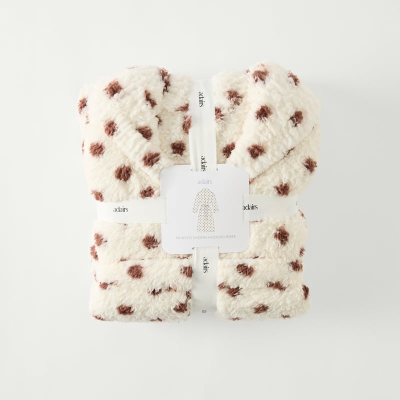 Sherpa Natural Polka Dot Printed Hooded Robe